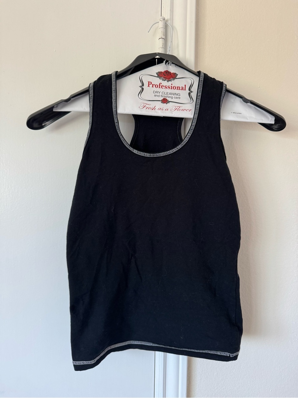 Y2K Black Racerback Tank Top with white stitching
